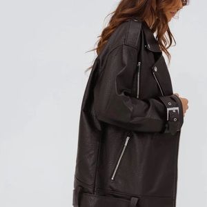 NWT- We Wore What Vegan Leather Oversized Moto Jacket Black